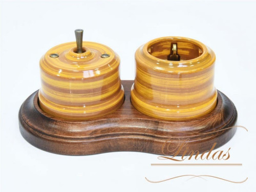 Выключатель керамика тумблерный 1 кл. перекрестный, бамбук с бронзовой ручкой Lindas 34625-B