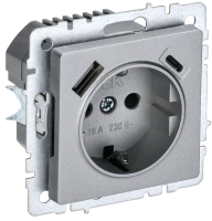 Розетка с З/К и USB зарядкой, тип А+C, Алюминий, Brite IEK BR-R14-16-U22-018-K47