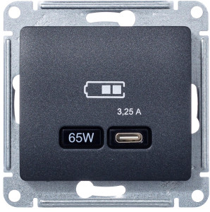 Розетка USB для быстрой зарядки, тип C 65ВТ, Антрацит, AtlasDesign SE GSL000727