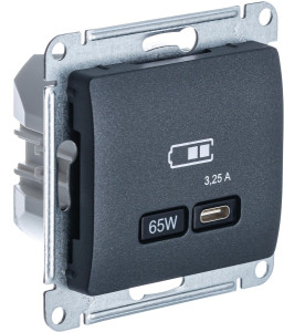Розетка USB для быстрой зарядки, тип C 65ВТ, Антрацит, Glossa SE GSL000727