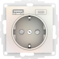 Розетка с З/К и USB зарядкой, тип А+C, Жемчуг, AtlasDesign SE ATN000432