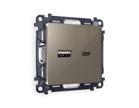 Розетка USB для быстрой зарядки тип A+C, Темная бронза матовый, ALFA Quant Ambrella Volt MA641010