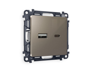 Розетка USB для быстрой зарядки тип A+C, Темная бронза матовый, ALFA Quant Ambrella Volt MA641010