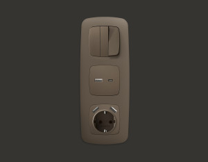 Лицевая панель розетки с З/К и USB зарядкой А+С с шторками, Темная бронза матовый, OMEGA Quant Ambrella Volt OP6400
