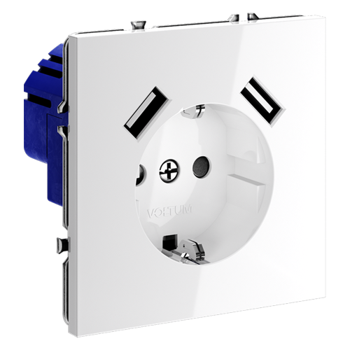Розетка c З/К, шторками и USB зарядкой A+A, Белый глянцевый, S70 Voltum VLS040401