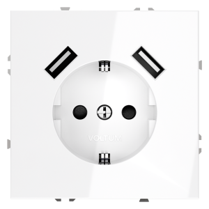 Розетка c З/К, шторками и USB зарядкой A+A, Белый глянцевый, S70 Voltum VLS040401