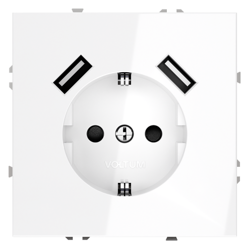 Розетка c З/К, шторками и USB зарядкой A+A, Белый глянцевый, S70 Voltum VLS040401