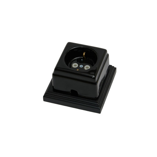 Ретро розетка керамическая с З/К, Черный, Кром Interior Electric РСЗКК/08