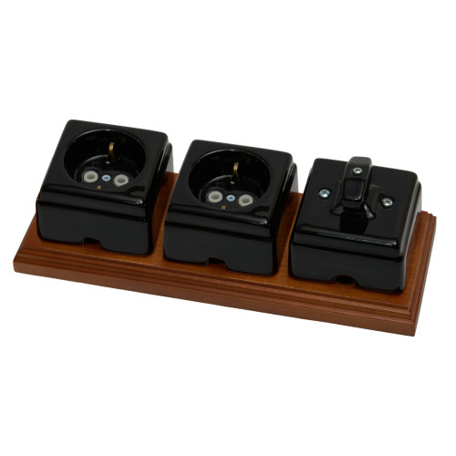 Ретро розетка керамическая с З/К, Черный, Кром Interior Electric РСЗКК/08