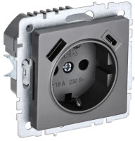 Розетка с З/К и USB зарядкой, тип А+C, Сталь, Brite IEK BR-R14-16-U22-018-K46