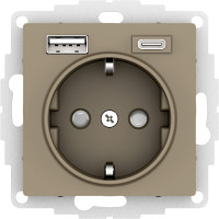 Розетка с З/К и USB зарядкой, тип А+C, Шампань, AtlasDesign SE ATN000532