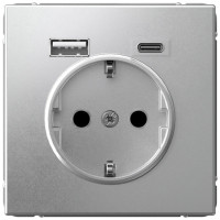 Розетка с З/К и USB зарядкой, тип А+C, Алюминий, ArtGallery SE GAL000332
