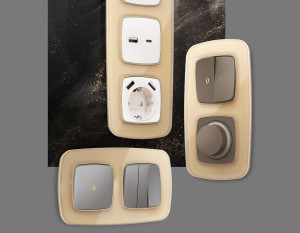 Рамка 4 местная стекло органическое, Шампань, OMEGA Radian Ambrella Volt OF320604