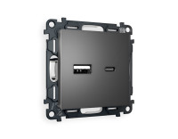 Розетка USB для быстрой зарядки тип A+C, Антрацит серый, ALFA Quant Ambrella Volt MA661010