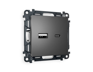 Розетка USB для быстрой зарядки тип A+C, Антрацит серый, ALFA Quant Ambrella Volt MA661010