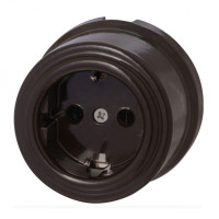 Ретро розетка керамика с 3/К Коричневый Bironi B1-101-02