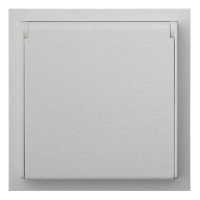 Розетка с З/К с крышкой, герметичная IP44, Серебро, Rikkett 35946 SV