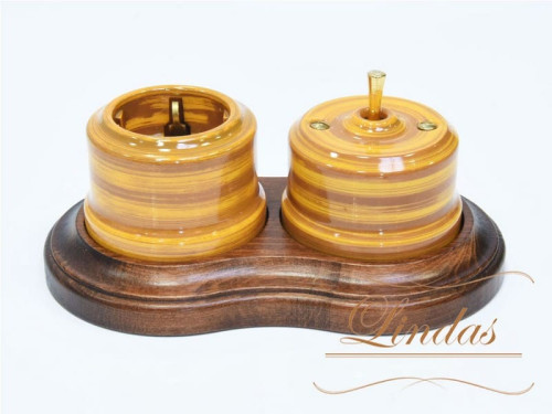 Выключатель керамика тумблерный 1 кл. перекрестный, бамбук с латунной ручкой Lindas 34625-G