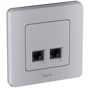 Розетка компьютерная 2-я RJ45 Cat. 6e, алюминий, INSPIRIA Legrand 673842