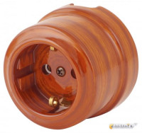 Ретро розетка керамика с 3/К, орех, Retrika RS-800007