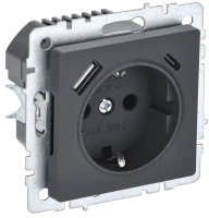 Розетка с З/К и USB зарядкой, тип А+C, Графит, Brite IEK BR-R14-16-U22-018-K53