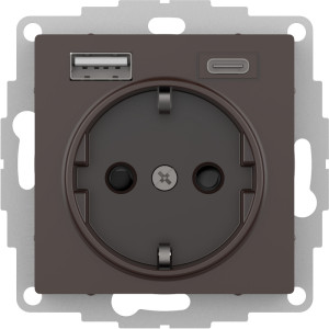 Розетка с З/К и USB зарядкой, тип А+C, Мокко, AtlasDesign SE ATN000632