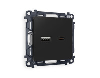 Розетка USB для быстрой зарядки тип A+C, Черный матовый, ALFA Quant Ambrella Volt MA811010