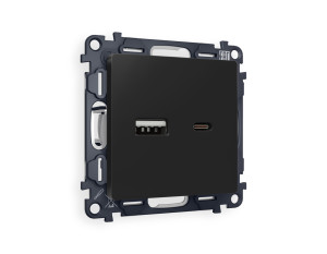 Розетка USB для быстрой зарядки тип A+C, Черный матовый, ALFA Quant Ambrella Volt MA811010