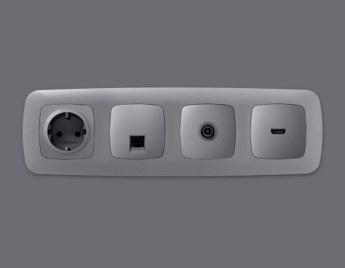Лицевая панель розетки HDMI, Сталь матовый, OMEGA Quant Ambrella Volt OP5140