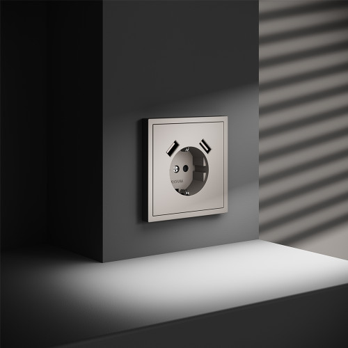 Розетка c З/К, шторками и USB зарядкой A+A, Кашемир, S70 Voltum VLS040403