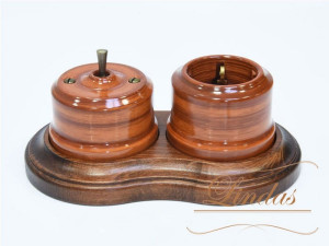 Выключатель керамика тумблерный 1 кл., Орех с бронзовой ручкой, Lindas 34426-B