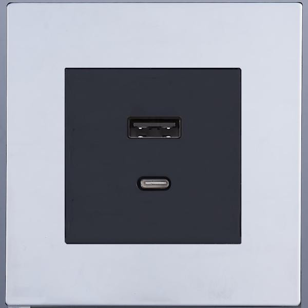 Розетка USB для быстрой зарядки Type A+C, Хром, Navarra Salvador SJAN77DC12 (SJAN77EC12)