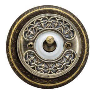 Выключатель фарфоровый тумблерный 1 кл. проходной, Латунь/Белый, Salvador OP41KV.WT