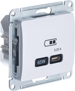 Розетка USB для быстрой зарядки, тип C 65ВТ, Белый, Glossa SE GSL000127
