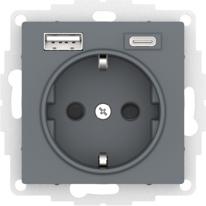 Розетка с З/К и USB зарядкой, тип А+C, Грифель, AtlasDesign SE ATN000732
