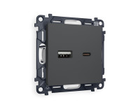 Розетка USB для быстрой зарядки тип A+C, Графит мягкое касание, ALFA Quant Ambrella Volt MA911010