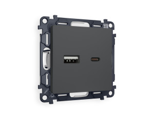 Розетка USB для быстрой зарядки тип A+C, Графит мягкое касание, ALFA Quant Ambrella Volt MA911010