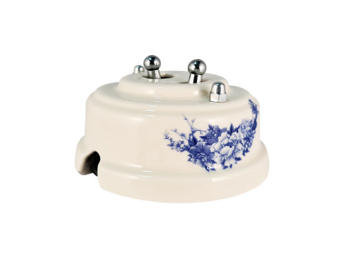 Выключатель керамика тумблерный 2 кл., синие цветы с серебряной ручкой Leanza ВР2ВС