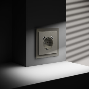 Розетка c З/К, шторками и USB зарядкой A+A, Шелк, S70 Voltum VLS040404