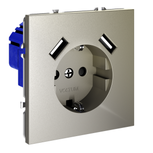 Розетка c З/К, шторками и USB зарядкой A+A, Шелк, S70 Voltum VLS040404