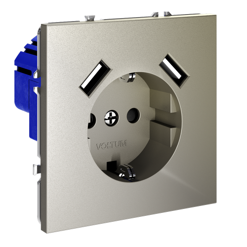 Розетка c З/К, шторками и USB зарядкой A+A, Шелк, S70 Voltum VLS040404