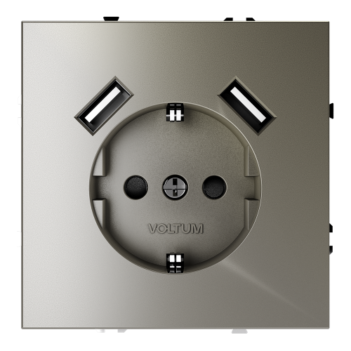 Розетка c З/К, шторками и USB зарядкой A+A, Шелк, S70 Voltum VLS040404