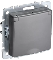 Розетка c З/К со шторками с крышкой, Сталь, Brite IEK BR-R16-16-K46