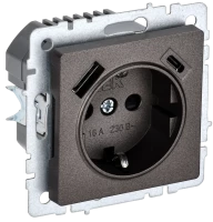 Розетка с З/К и USB зарядкой, тип А+C, Темная бронза, Brite IEK BR-R14-16-U22-018-K45