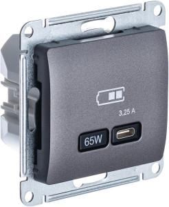 Розетка USB для быстрой зарядки, тип C 65ВТ, Графит, Glossa SE GSL001327