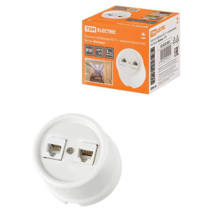 Розетка керамика телеф. + комп. RJ11+RJ45, Белый, Болонь TDM ELECTRIC SQ1820-0052