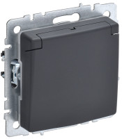 Розетка c З/К с крышкой, влагозащищенная IP44, Графит, Brite IEK BR-R16-16-44-K53