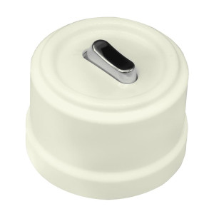 Выключатель пластик кнопочный 1 кл. проходной, Слоновая кость, ручка Серебро, Bironi B1-221-211-S