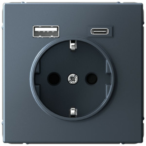 Розетка с З/К и USB зарядкой, тип А+C, Грифель, ArtGallery SE GAL000732