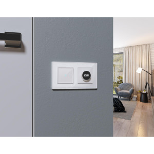 Лицевая панель терморегулятора теплого пола электронного, Белый глянец, ALFA Quant Ambrella Volt AP1058